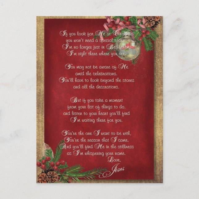 Christmas Inspirational Verse Holiday Postcard (Front)