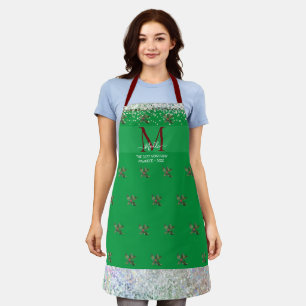 Christmas inspired mistletoe pattern faux glittery apron