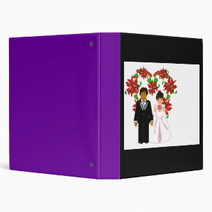 Christmas Interracial Wedding Couple Heart Wreath 3 Ring Binder