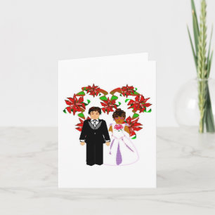 Christmas Interracial Wedding Couple Heart Wreath Holiday Card