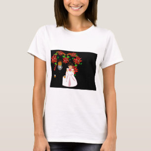 Christmas Interracial Wedding Couple Heart Wreath T-Shirt