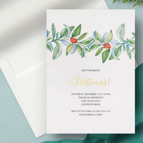 Christmas Invitation Botanical Watercolor 