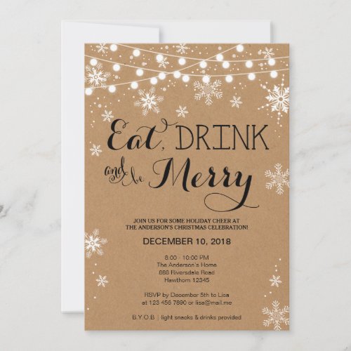 Christmas Invitation  Eat Drink  Be Merry Invite