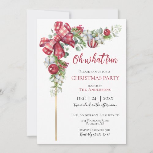 Christmas invitation garland red bow Mistletoe