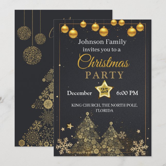 Christmas Invitation | Gold Invitation (Front/Back)