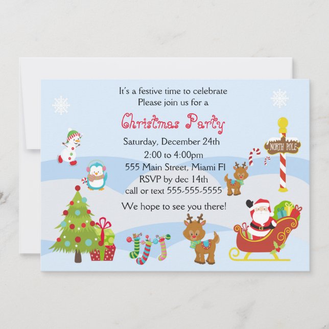Christmas Invitation Kids Party Snowman Santa (Front)