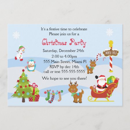 Christmas Invitation Kids Party Snowman Santa