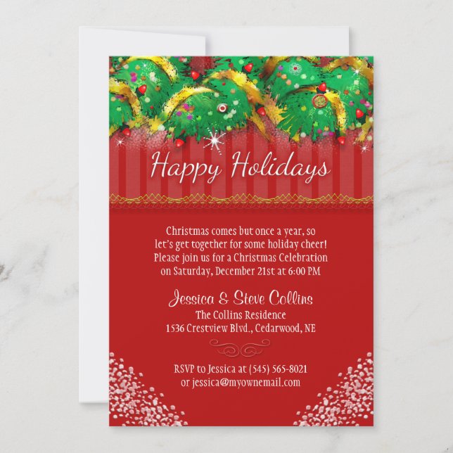 Christmas Invitation - Red & Festive Decorations (Front)