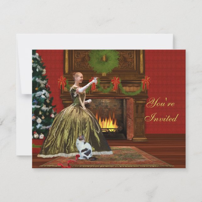 Christmas Invitation, Vintage Holiday Home Invitation (Front)