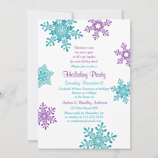 Christmas Invite | Purple Turquoise Snowflake (Front)