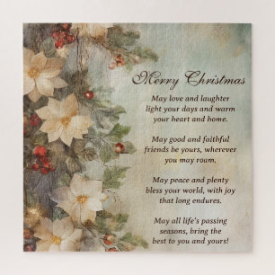 Christmas Irish Blessing Pretty Winter Flowers Jigsaw Puzzle