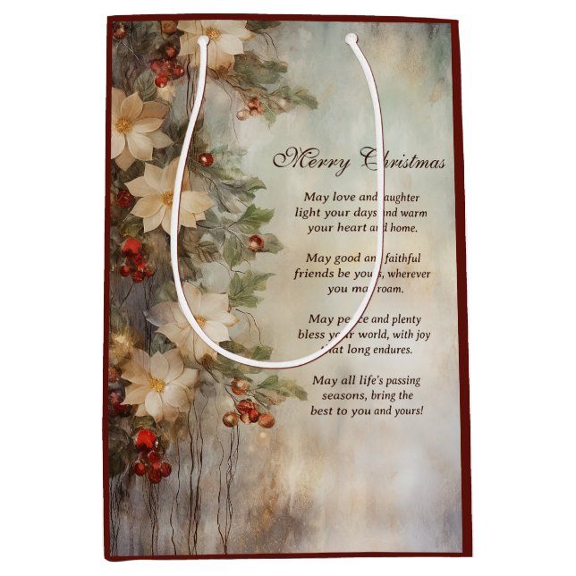 Christmas Irish Blessing | Pretty Winter Flowers Medium Gift Bag (Front)