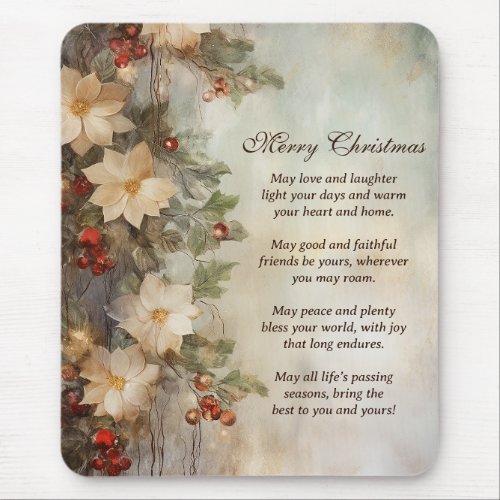 Christmas Irish Blessing  Pretty Winter Flowers Mouse Pad
