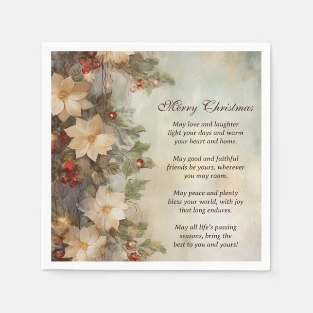 Christmas Irish Blessing | Pretty Winter Flowers Napkins (Front)