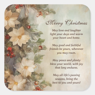 Christmas Irish Blessing | Pretty Winter Flowers Square Sticker