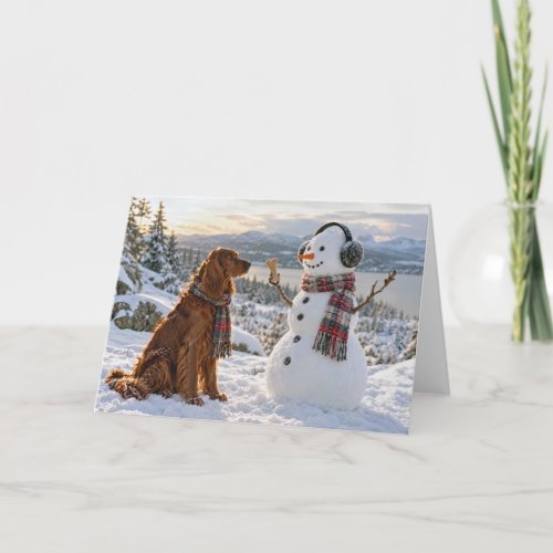 Christmas Irish Setter and Snowman Card