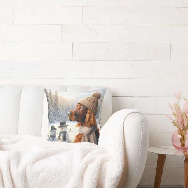 Christmas Irish Setter and Snowmen Throw Pillow (Couch)