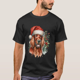 Christmas Irish Setter Dog Watercolor Artwork T-Shirt