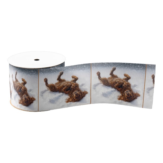 Christmas Irish Setter Making a Snow Angel Grosgrain Ribbon (Spool)