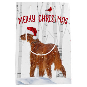 Christmas Irish Setter with Birch Trees Medium Gift Bag