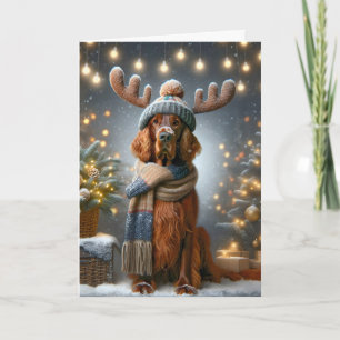 Christmas Irish Setter With Reindeer Antlers Card
