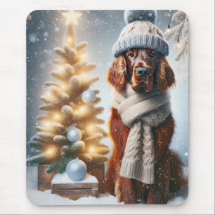 Christmas Irish Setter With Scarf and Hat Mouse Pad