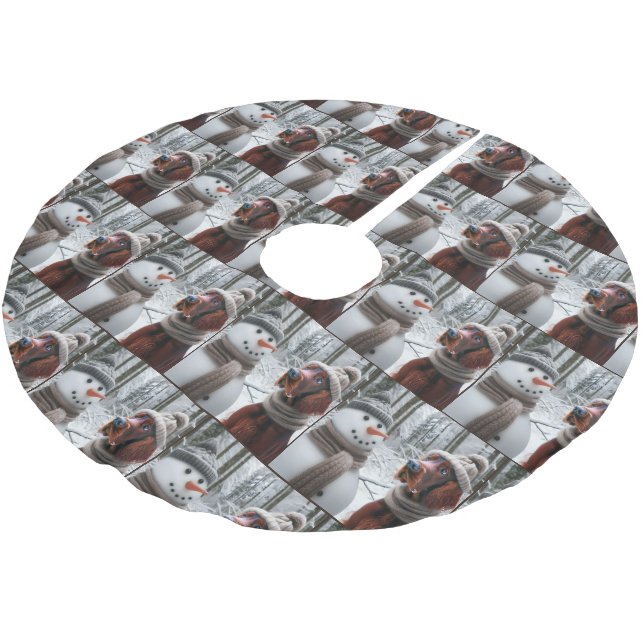 Christmas Irish Setter With Snowman Brushed Polyester Tree Skirt (Angled)