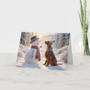 Christmas Irish Setter With Snowman Card