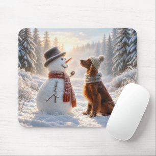 Christmas Irish Setter With Snowman Mouse Pad