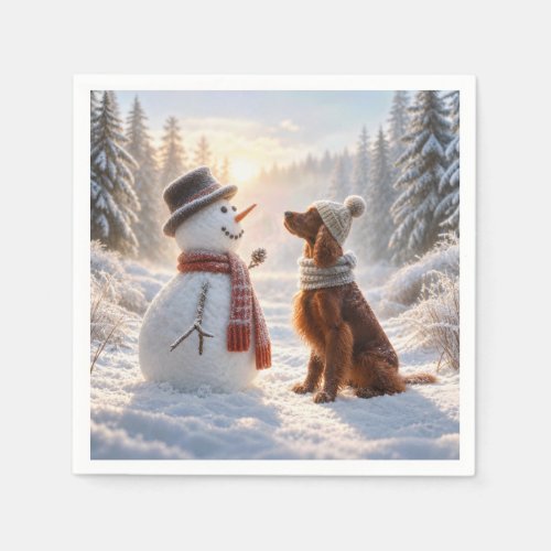 Christmas Irish Setter With Snowman Napkins