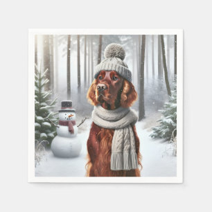 Christmas Irish Setter With Snowman Napkins
