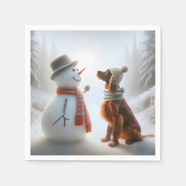 Christmas Irish Setter With Snowman Napkins (Front)