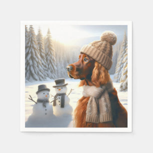 Christmas Irish Setter With Snowmen Napkins