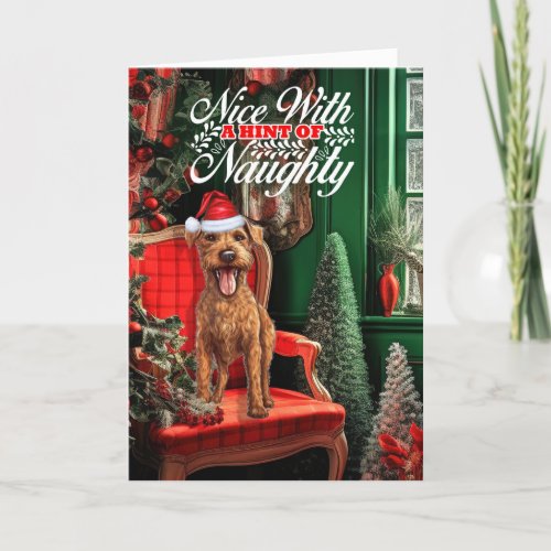 Christmas Irish Terrier Dog Naughty or Nice Holiday Card
