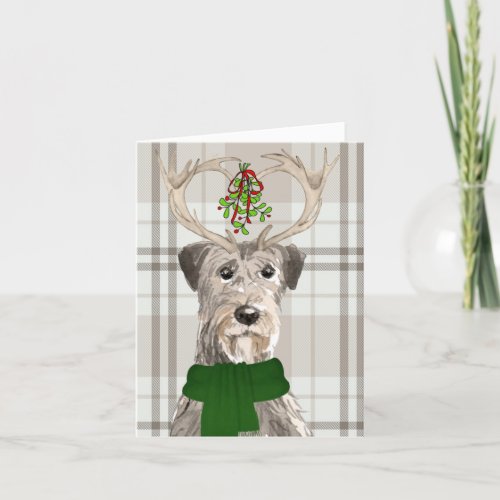 Christmas Irish Wolfhound and Taupe Plaid Holiday Card