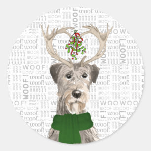 Christmas Irish Wolfhound and Woof Art Dog Lover Classic Round Sticker
