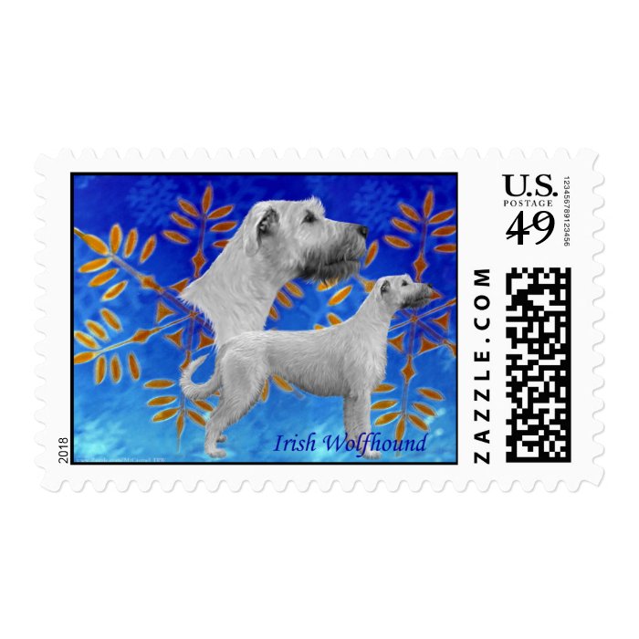 Christmas Irish Wolfhound   Blue Postage Stamp