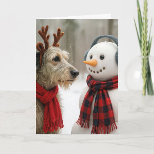 Christmas Irish Wolfhound Gazing at a Cute Snowman Card