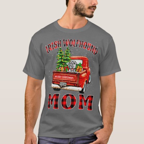 Christmas Irish Wolfhound Mom Santa Hat Truck Tree T_Shirt