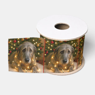 Christmas Irish Wolfhound Tangled In Lights Grosgrain Ribbon