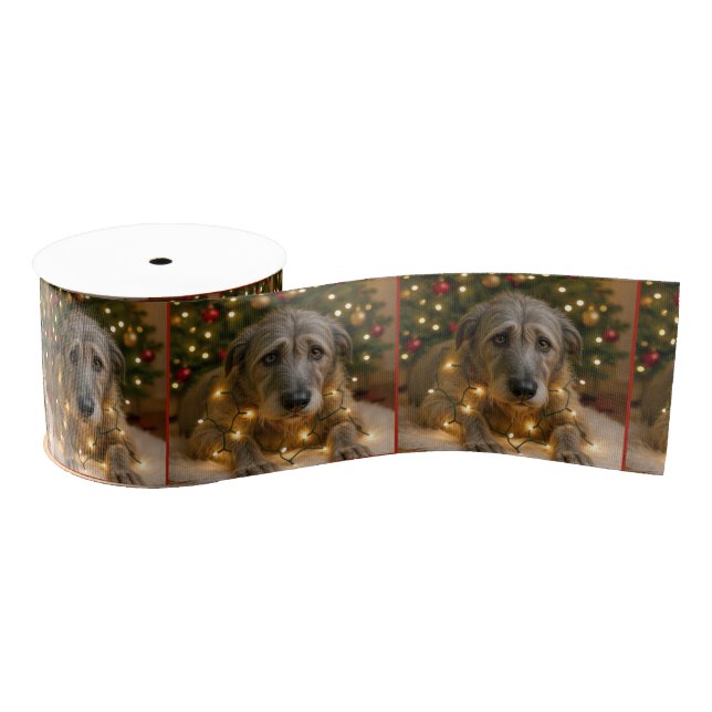 Christmas Irish Wolfhound Tangled In Lights Grosgrain Ribbon (Spool)