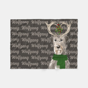 Christmas Irish Wolfhound with Dog's Name Fleece Blanket