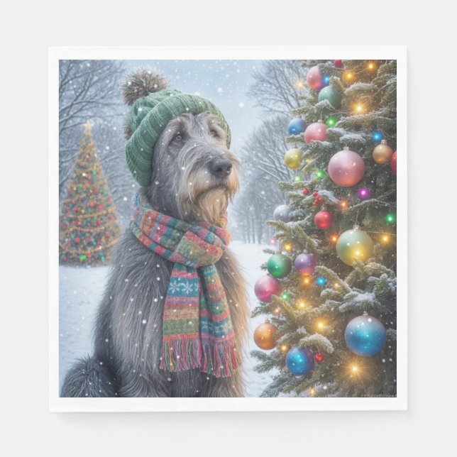 Christmas Irish Wolfhound With Tree Napkins (Front)