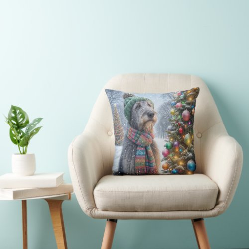 Christmas Irish Wolfhound With Tree Throw Pillow