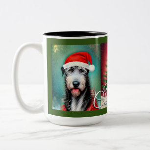 Christmas Irish Wolfhounds and Tree Two-Tone Coffee Mug
