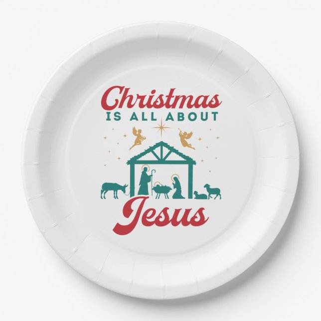 Christmas Is All About Jesus Nativity Scene Paper Plates (Front)