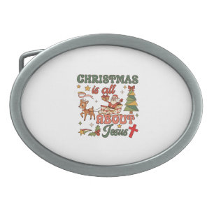 Christmas Is All About Jesus Santa Sleigh Reindeer Belt Buckle
