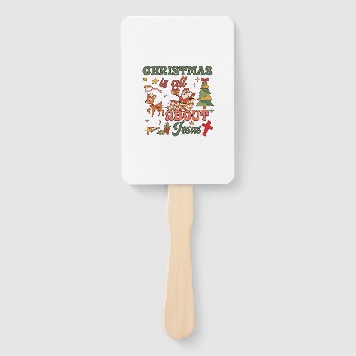 Christmas Is All About Jesus Santa Sleigh Reindeer Hand Fan
