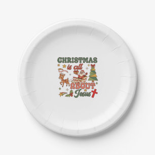 Christmas Is All About Jesus Santa Sleigh Reindeer Paper Plates