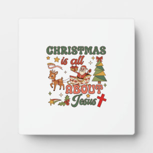 Christmas Is All About Jesus Santa Sleigh Reindeer Plaque